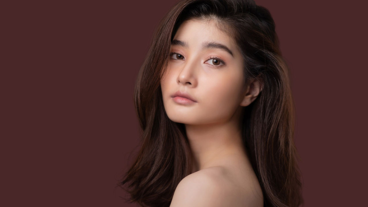 Beautiful Pretty Young asian Woman with Clean Fresh bare Skin concept Asian Girl beauty face skincare. Facial treatment. healthy skin and cosmetic ideas concept